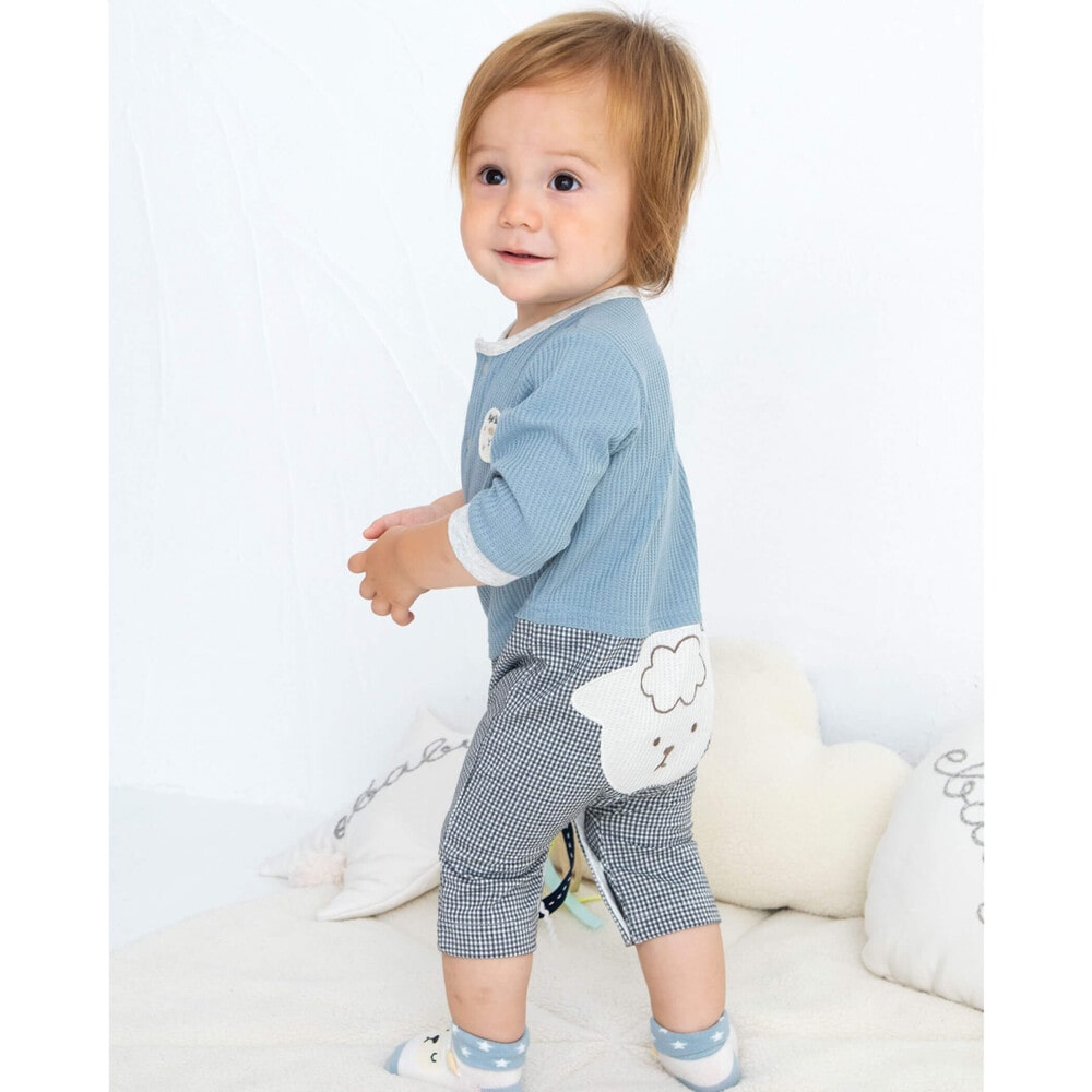ひつじ パッチ ワッフルロンパース 60 80cm 60cm ブルー 新生児 ベビー 子供服べべの公式通販サイト Bebe Mall