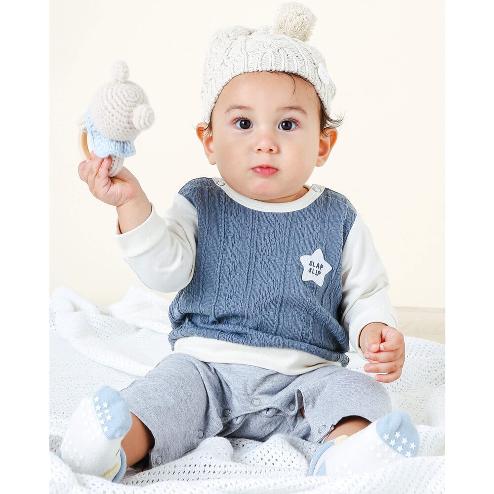 切り替え 星 ワッペン ロンパース 70 80cm 70cm ブルー 新生児 ベビー 子供服べべの公式通販サイト Bebe Mall
