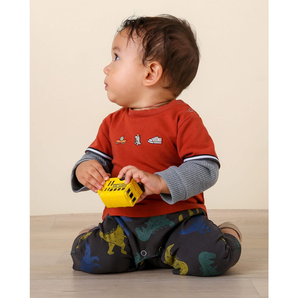 恐竜 刺繍 レイヤード風 長袖 ロンパース 70 80cm 70cm オレンジ 新生児 ベビー 子供服べべの公式通販サイト Bebe Mall