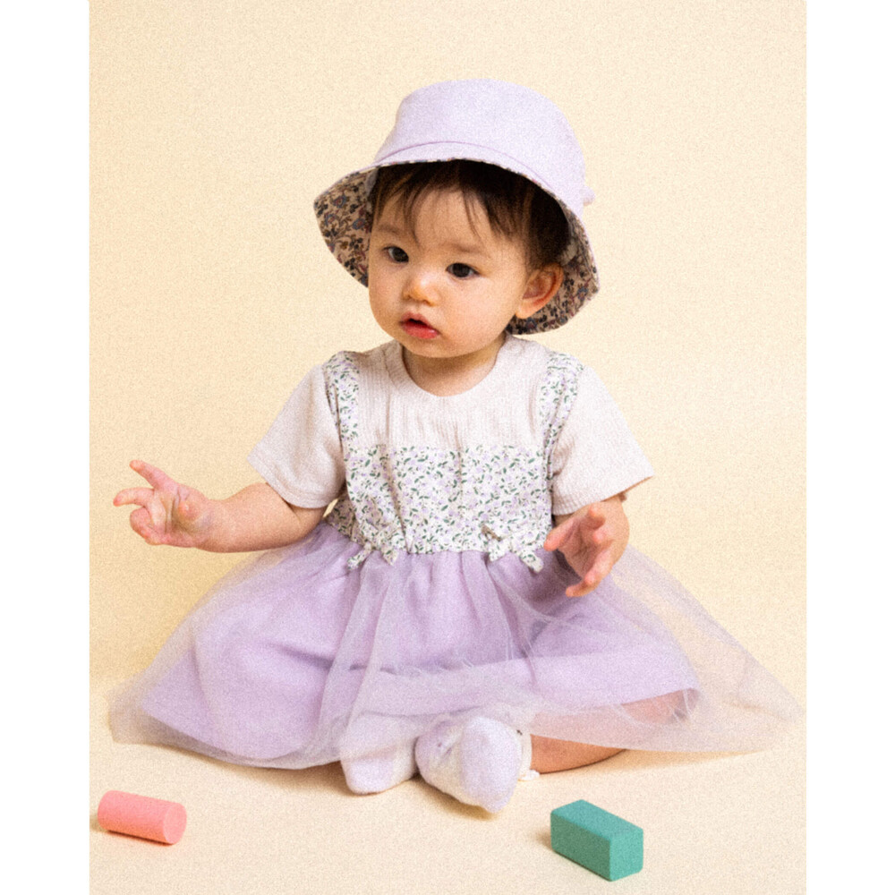 チュール 切り替え 花柄 ワンピース風 ロンパース 70 80cm 70cm パープル 新生児 ベビー 子供服べべの公式通販サイト Bebe Mall