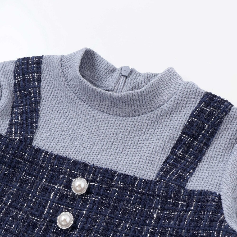 【お揃い】エタンセルラメツイードドッキングワンピース(90~160cm) ネイビー系 90cm