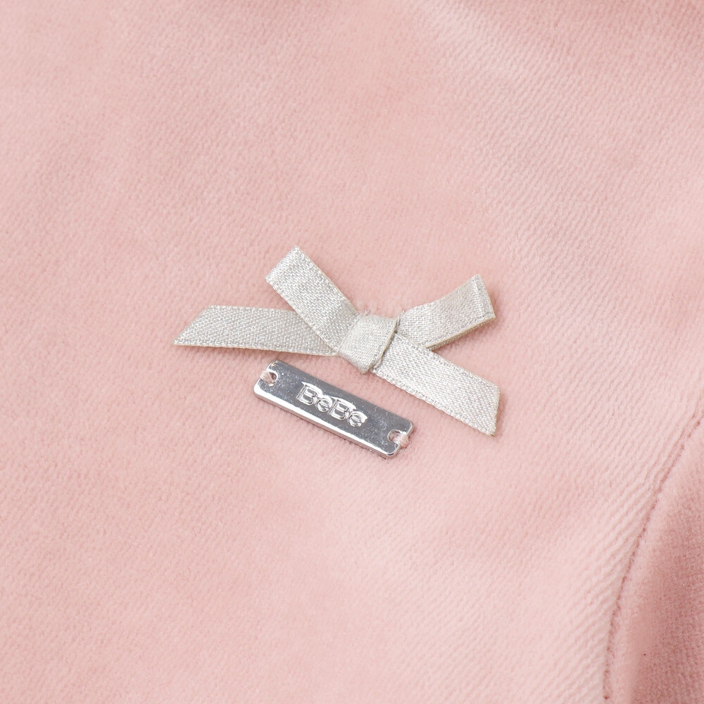 ベロア×ファンシーヤーン切り替えハイネックバルーンワンピース(90~140cm) ピンク 90cm