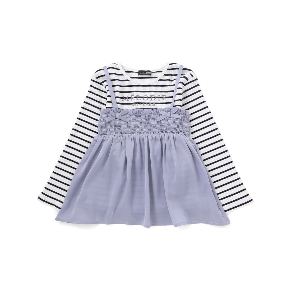 ラメジョーゼットシャーリングキャミ+リブボーダー長袖Tシャツセット(90~160cm) ホワイト 90cm