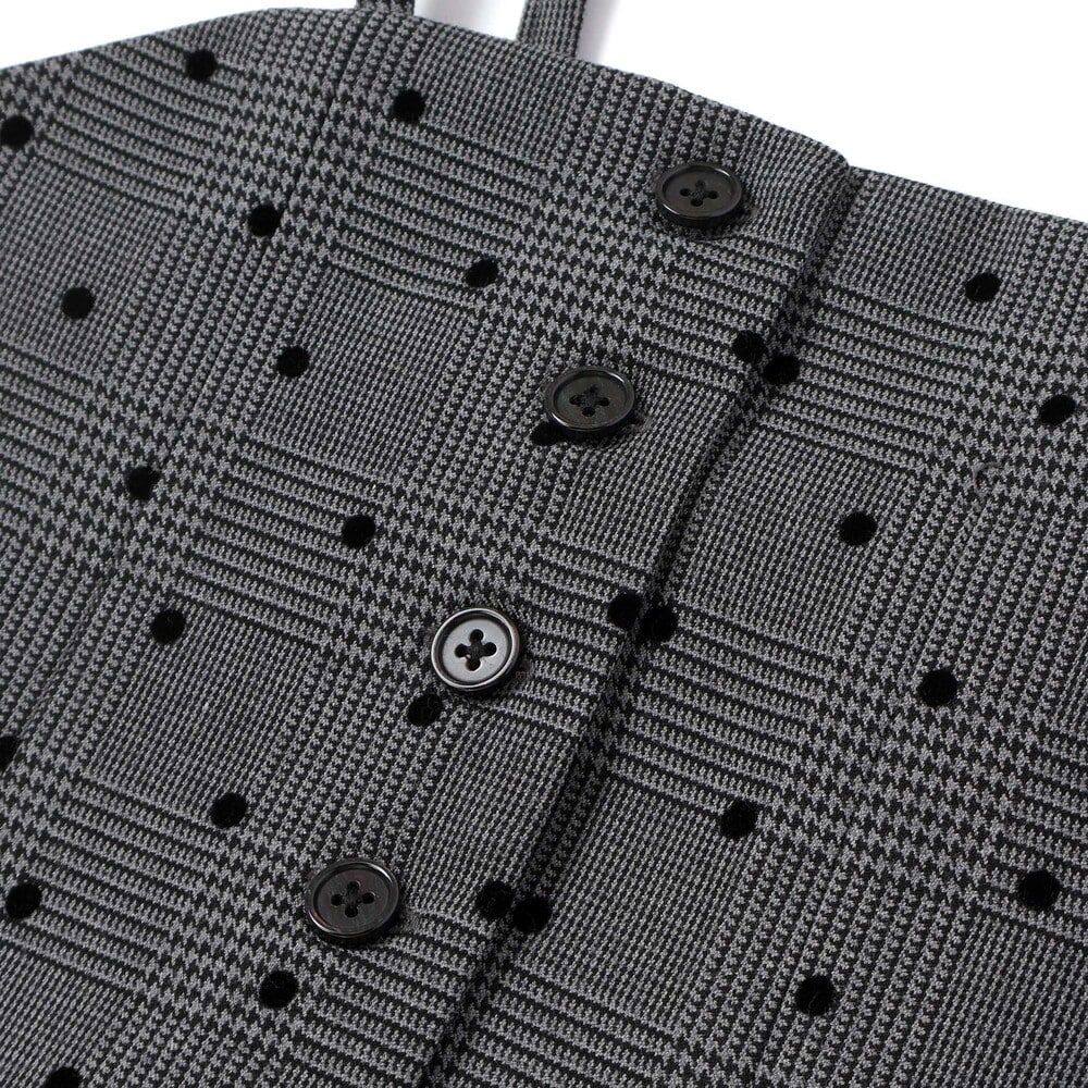 【お揃い】グレンチェック×ドットビスチェ+フリル袖テレコハイネックTシャツ セット(100~160cm) グレー系 100cm