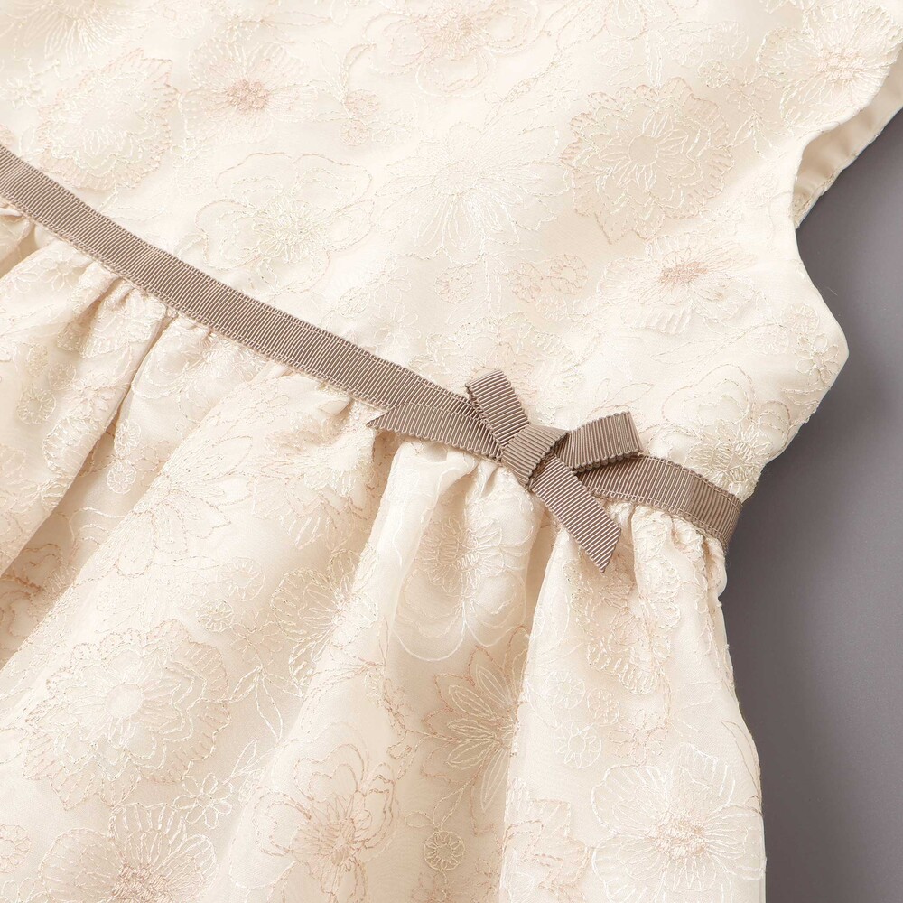 【日本製】オーガンジーフラワー刺しゅうドレス(110~130cm) ベージュ系 110cm