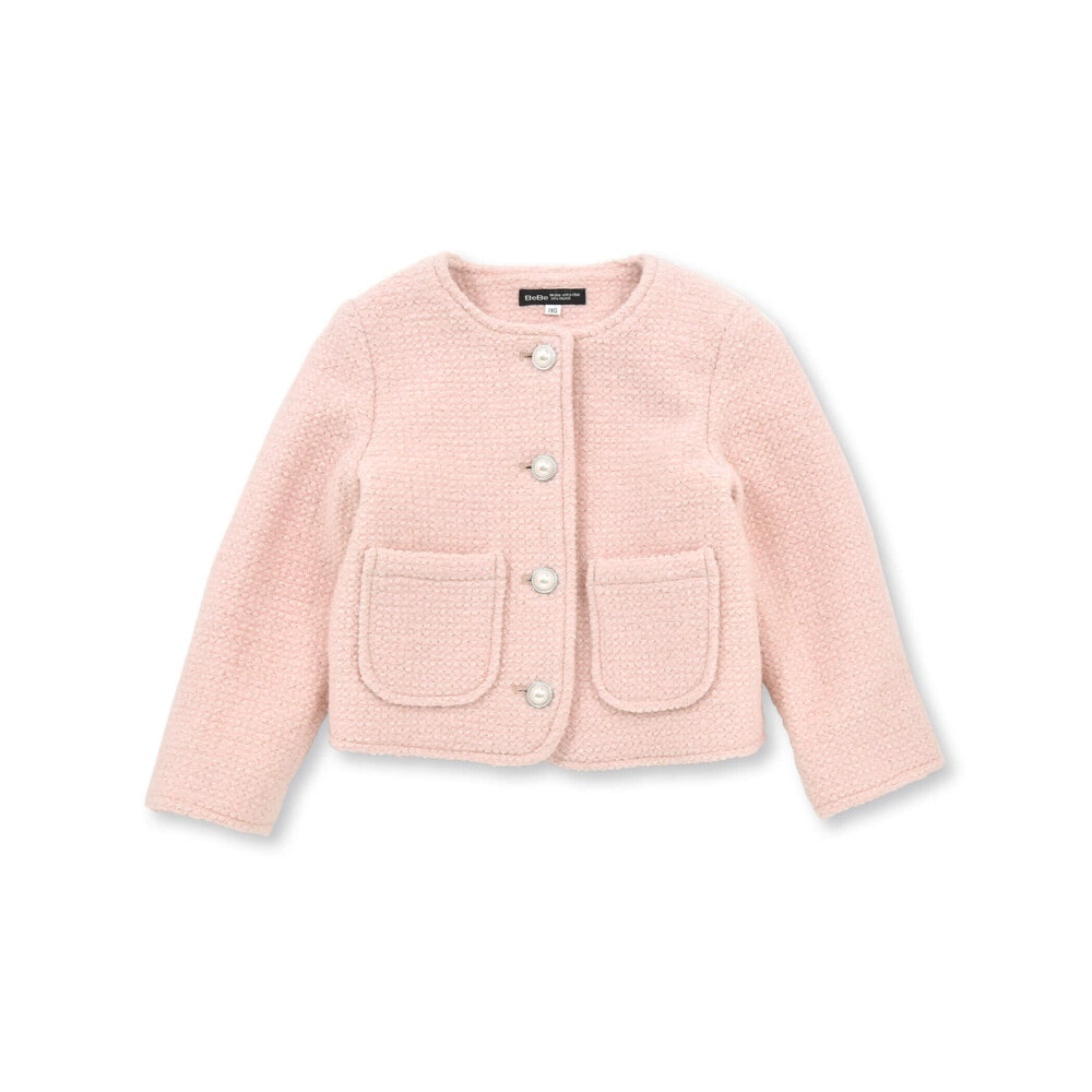 【お揃い】ラメボアパールボタンノーカラージャケット(100~160cm) ネイビー 100cm