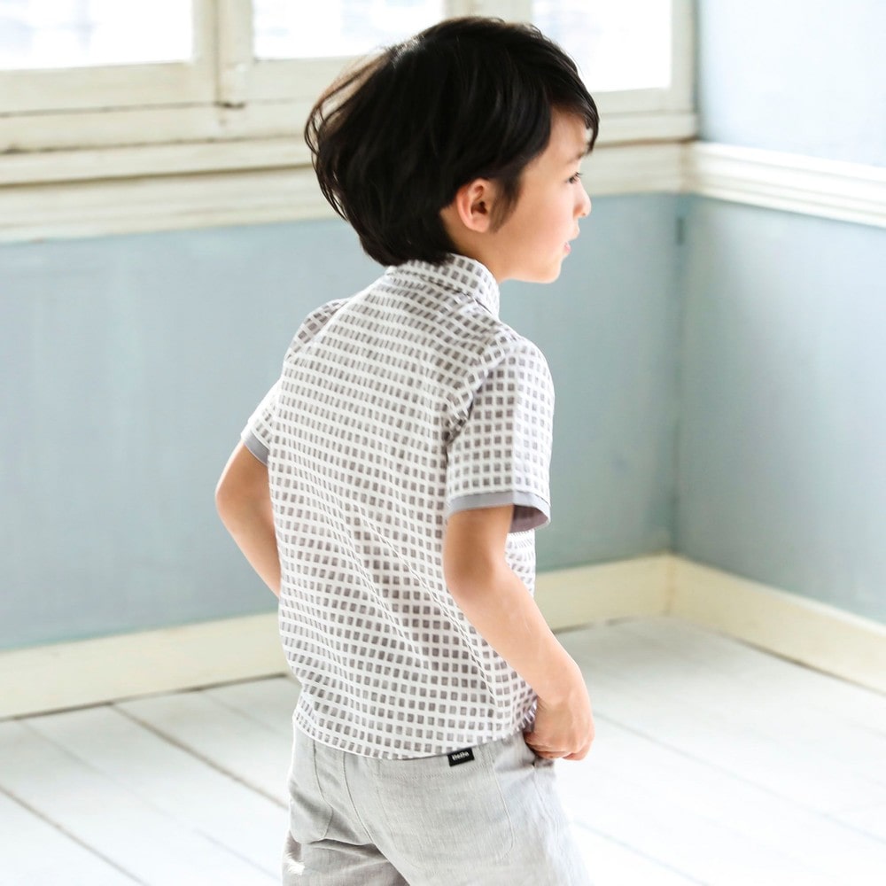 幾何柄 プリント 半袖 シャツ (90cm~140cm) ホワイト系 90cm