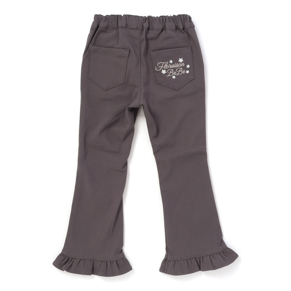 ストレッチツイル裾フリルロングパンツ(90~150cm) ブラック 90cm