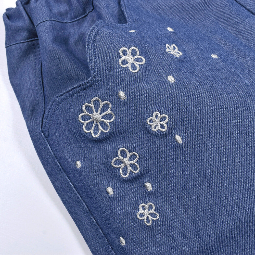 スカラップ ポケット フラワー 刺繍 すっきり パンツ (90~150cm)(90cm ブルー): ボトム-子供服べべの公式通販サイト 「BEBE  MALL」