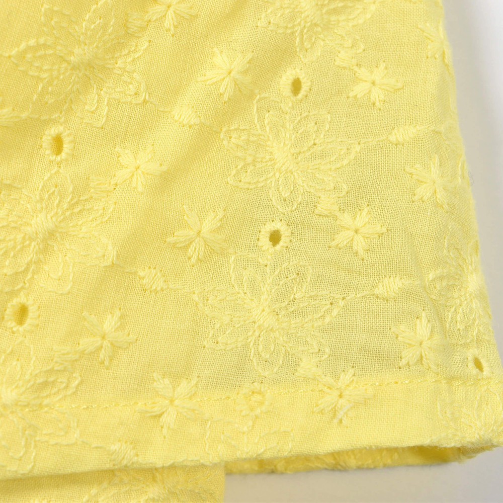 【 お揃い 】 コットン ローンレース ティアード キュロット パンツ(90~150cm) イエロー 120cm