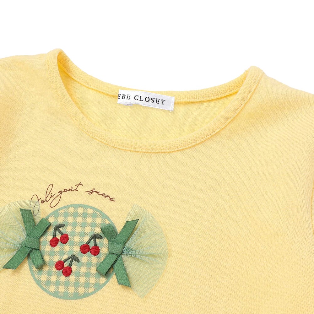 【抗菌・防臭】キャンディプリント裾フリル天竺長袖Tシャツ(90~130cm) ピンク SS(90-100cm)