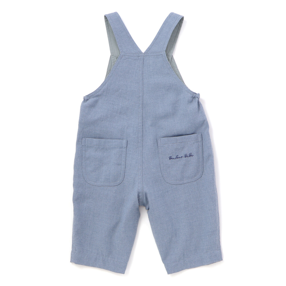 スラブ天竺肘パッチ長袖Tシャツ+オーバーオールセット(80~90cm) ブルー 80cm