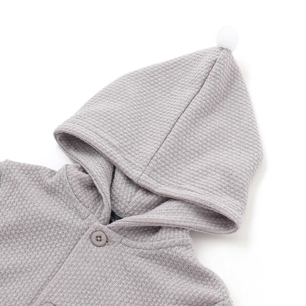 メランジワッフルポンポンフード付き長袖カーディガン(80~100cm) ブルー 80cm