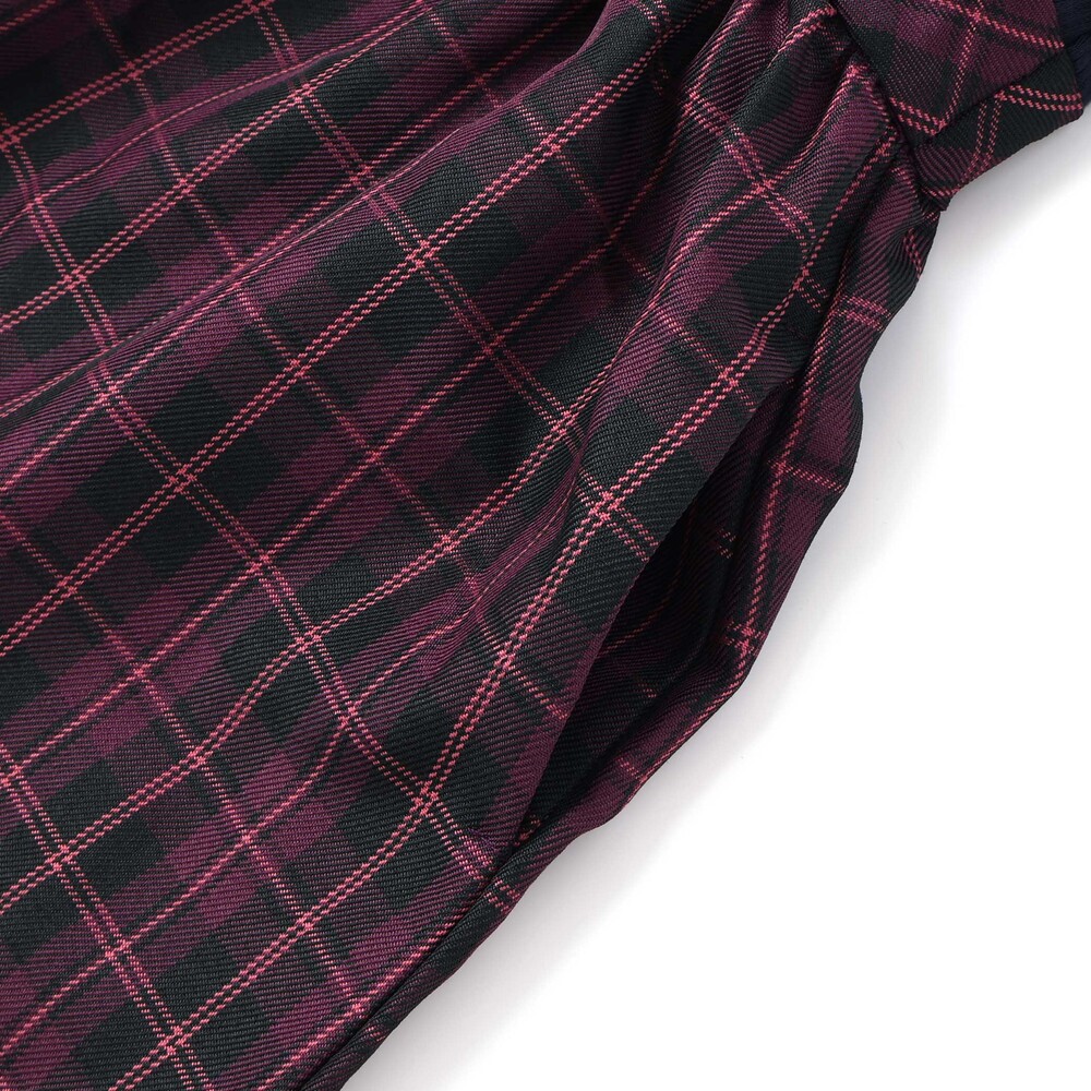 【限定商品】リブ+チェックドッキング長袖ワンピース(95~150cm) ネイビー系 95cm