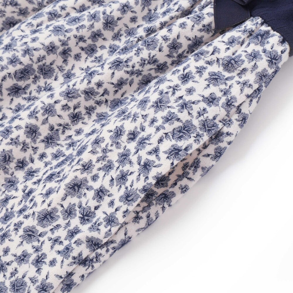 【限定商品】リブ+ネル花柄ドッキング長袖ワンピース(95~150cm) ネイビー系 95cm