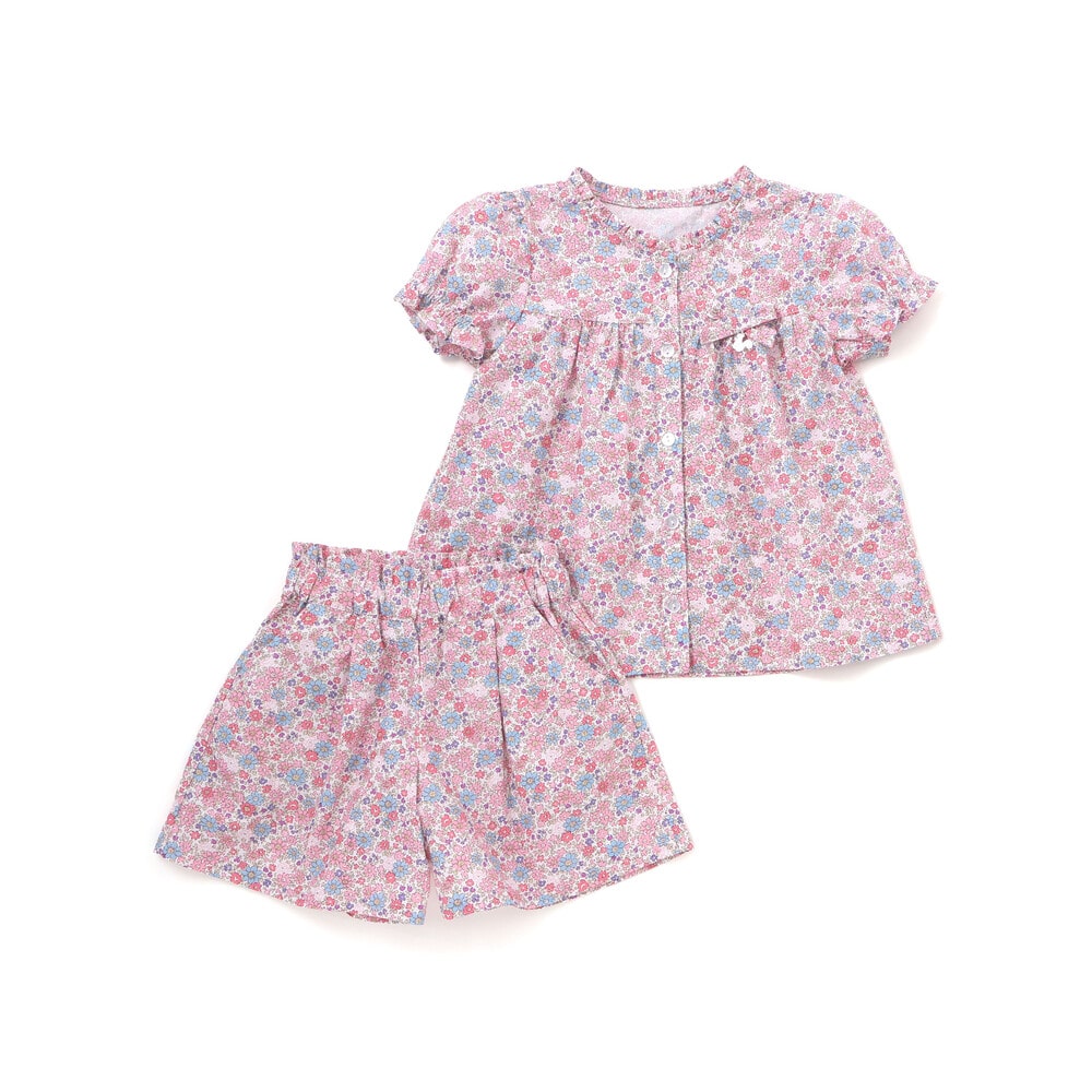 【限定商品】花柄ブラウス+ショートパンツセットアップ(95~150cm) ピンク系 95cm