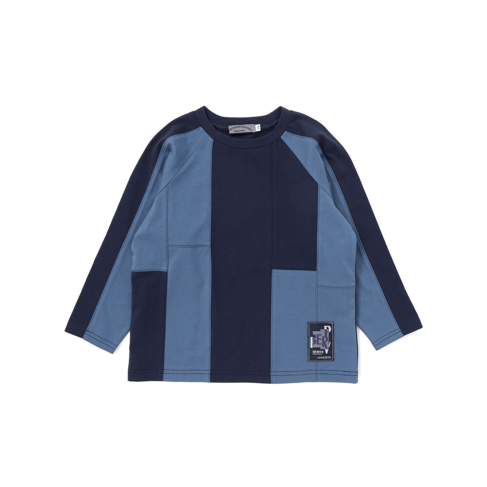 【限定商品】配色切り替えラグランロングTシャツ(95~150cm) ブラック系 95cm