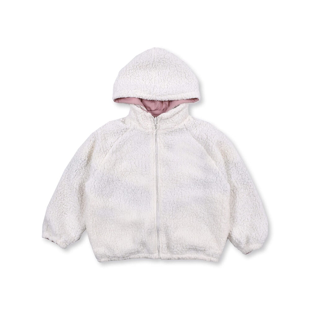 【ニコ☆プチ掲載】 ライン 入り タフタ 裏 ボア リバーシブル 長袖 パーカー (130~160cm) ピンク 130cm