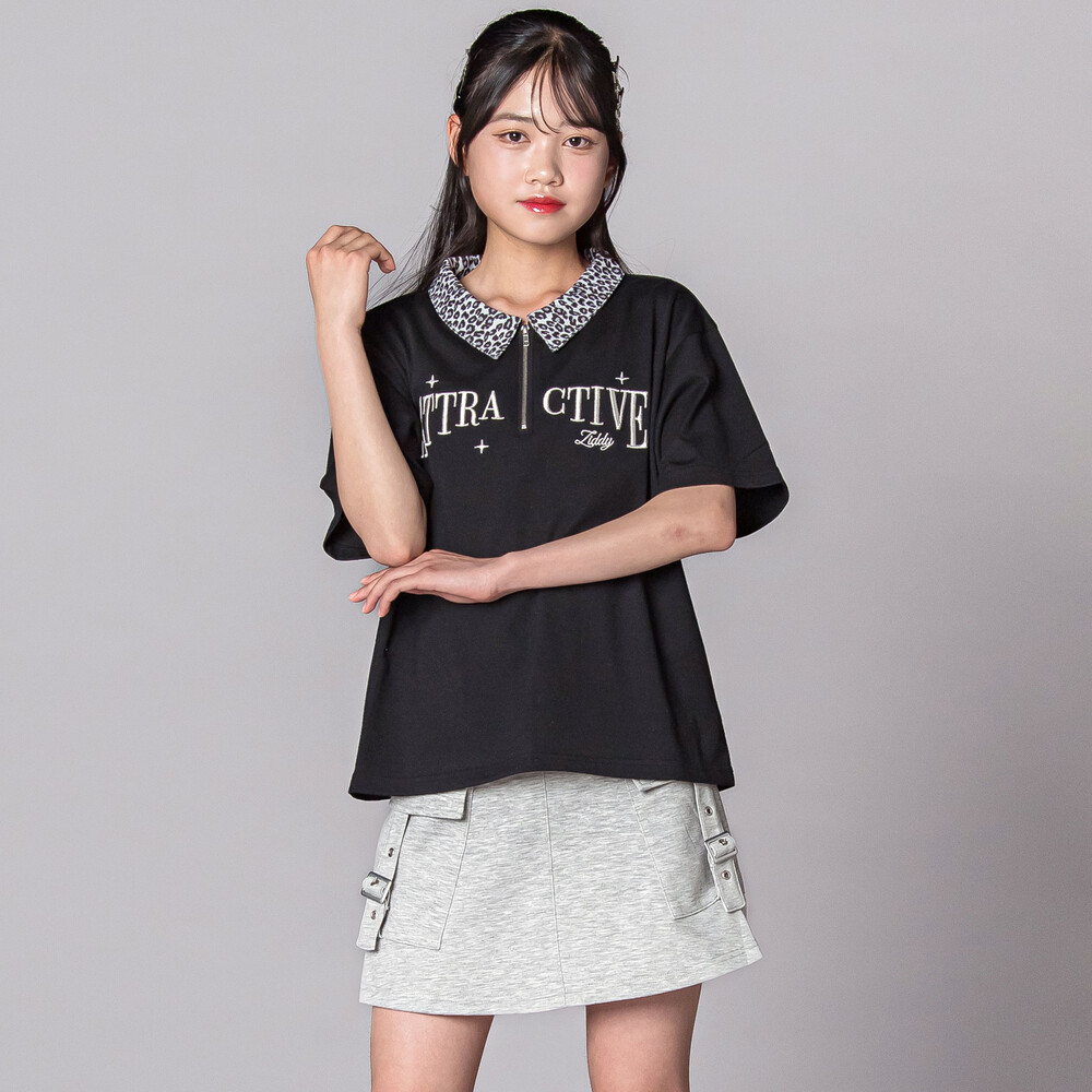 ヒョウ柄ハーフジップTシャツ(130~160cm) ブラック 130cm