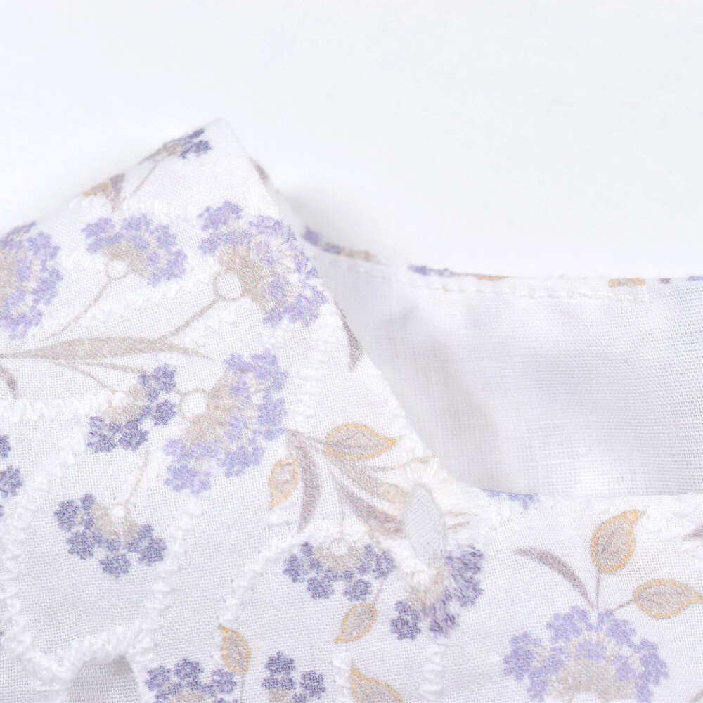 刺繍 花柄 二重 フリル 袖 ワンピース (95~150cm)(95cm パープル