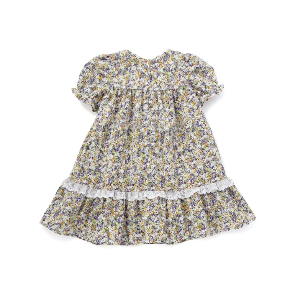 花刺しゅう+花プリントワンピース(95~150cm) パープル系 95cm