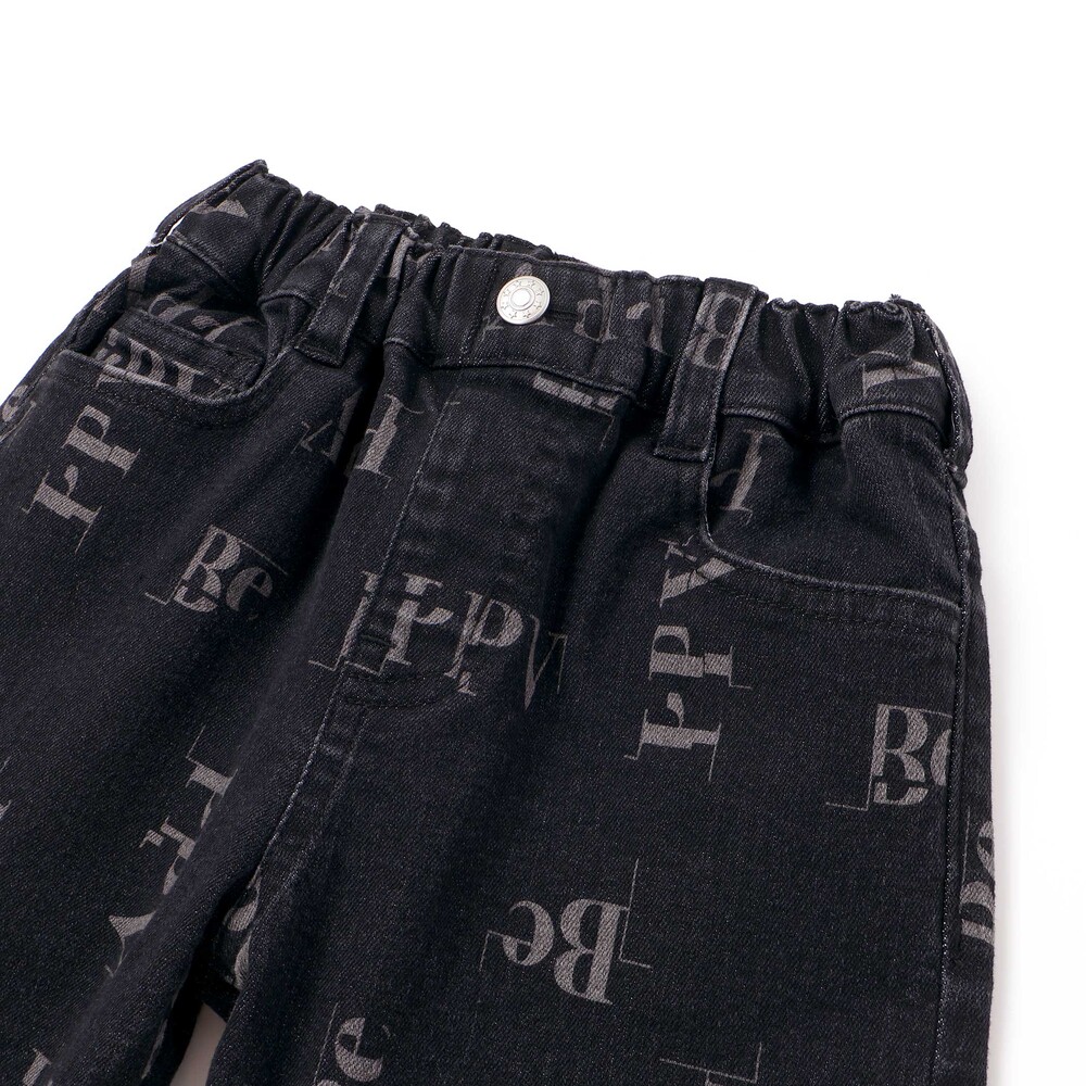 ロゴ総柄ストレッチデニムパンツ(95~150cm) ブラック 95cm
