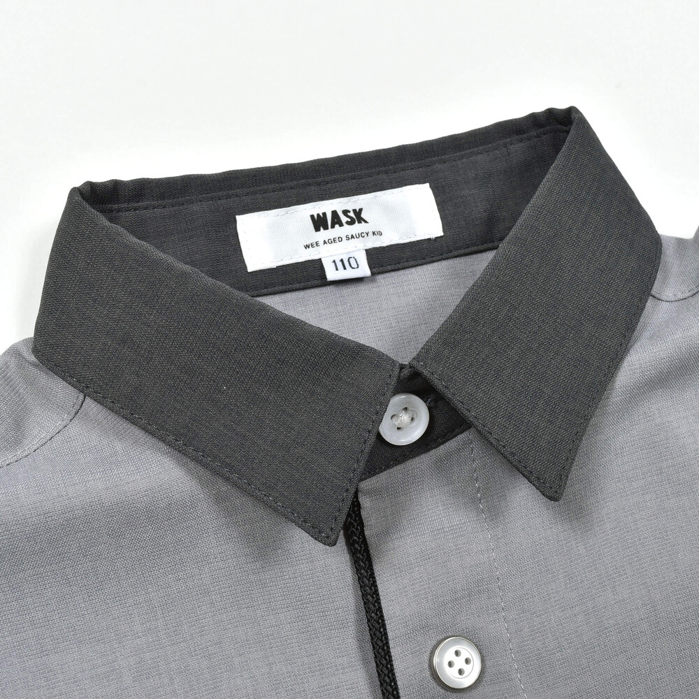 【接触冷感】ファンマートロストレッチパイピングバイカラーシャツ(100~160cm) グレー 100cm