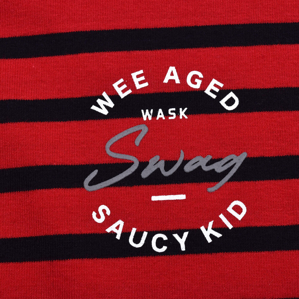 SWAG プリント ボーダー 天竺 Tシャツ (100~160cm) レッド系 100cm