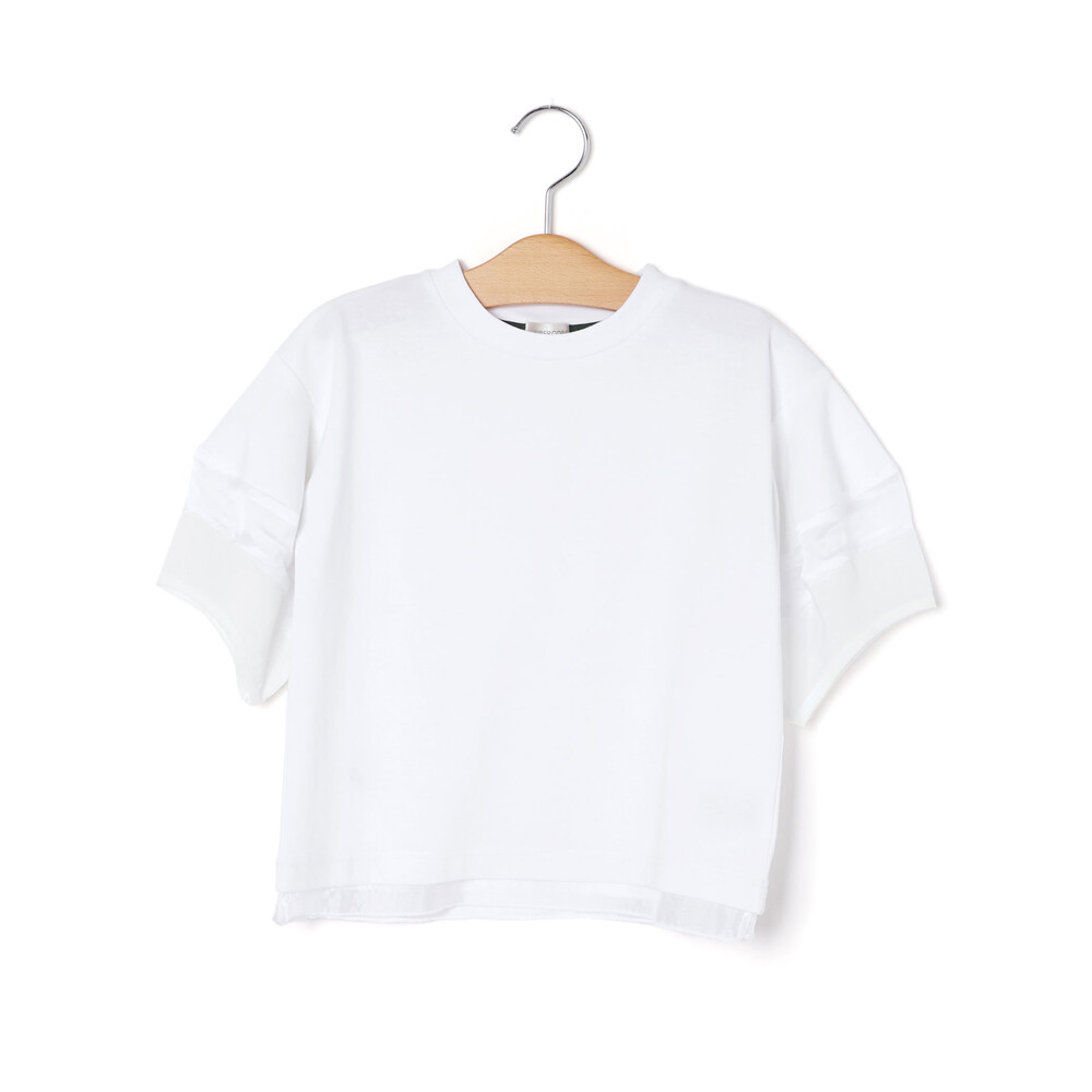 ポンチシアー切り替えポワン袖Tシャツ親子お揃い(110~140cm) ブラック M(110~125cm)