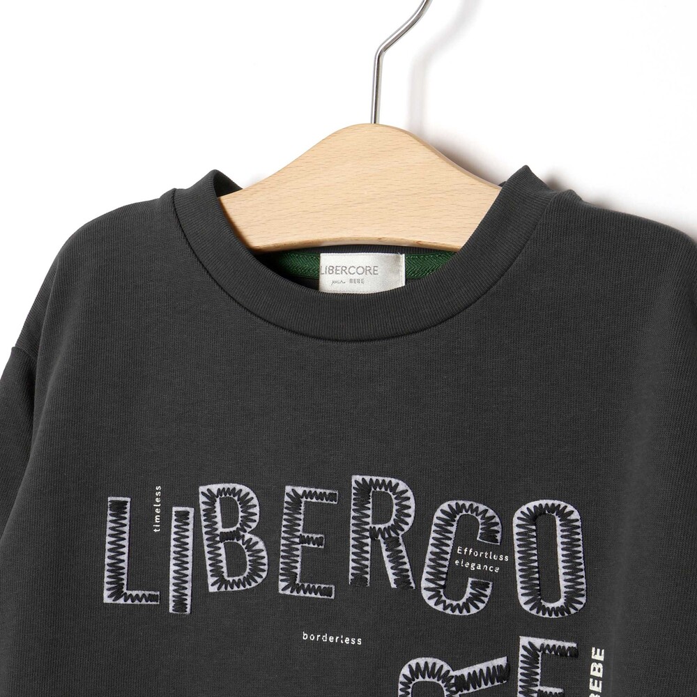 ジグザグステッチレタリングロゴ天竺長袖Tシャツ 親子お揃い(110~140cm) グレー M(110~125cm)
