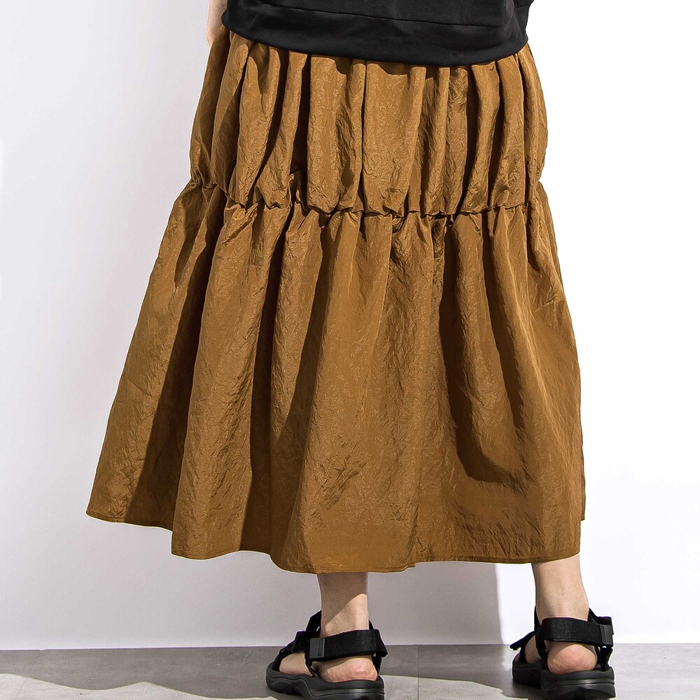 (ペチコート付)ポンチ+メタリックボイルスカートドッキング半袖ワンピース親子お揃い大人(140~160cm) ブラック S(140~150cm)