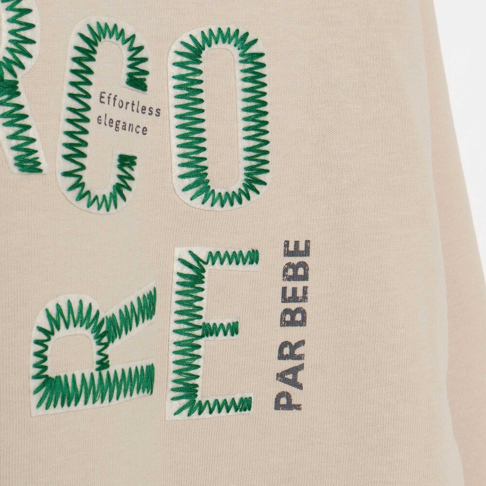 ジグザグステッチレタリングロゴ天竺長袖Tシャツ 親子お揃い 大人(140~175cm) ベージュ S(140~150cm)