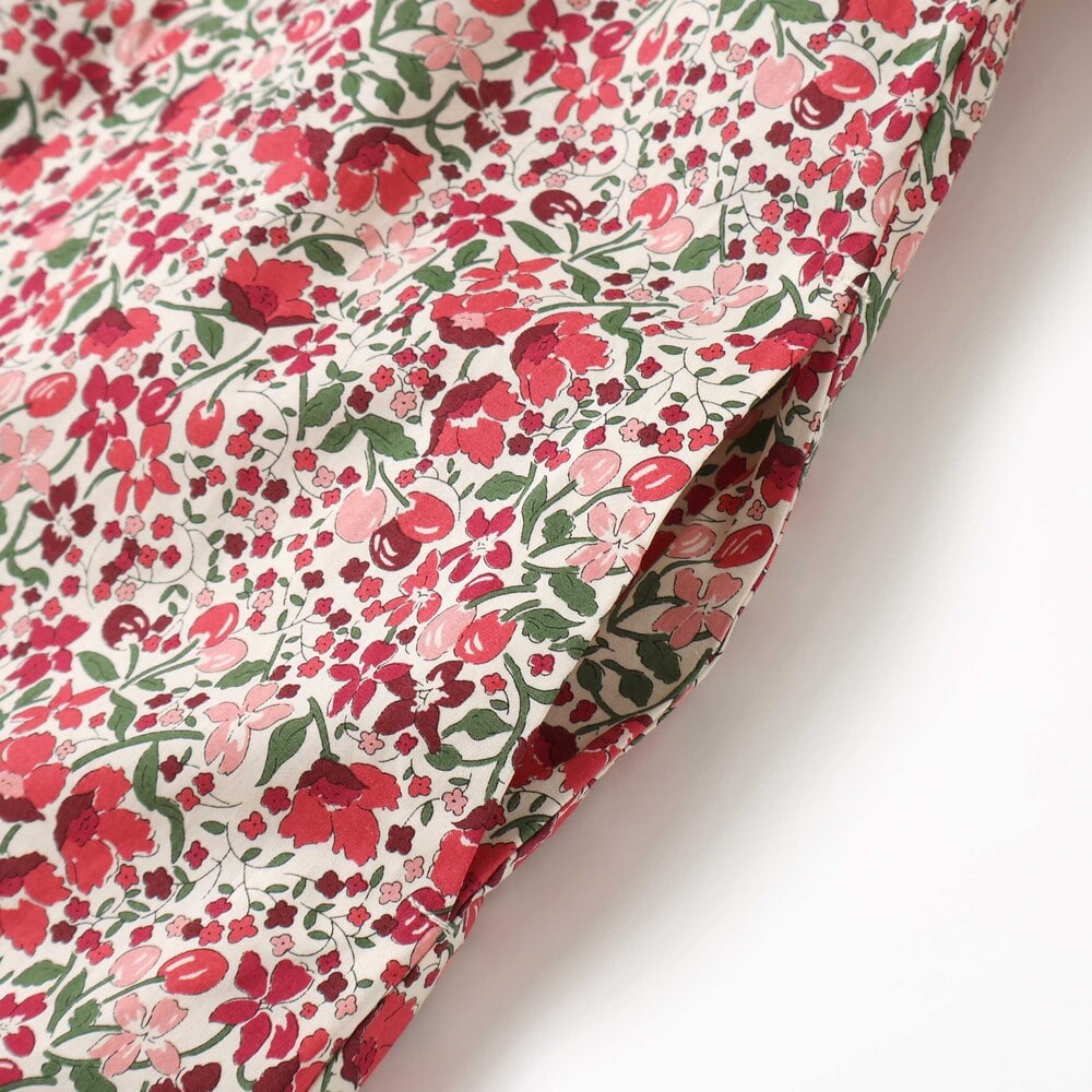 【日本製】リバティタナローン(Coward)花柄ワンピース(90~140cm) レッド系 100cm