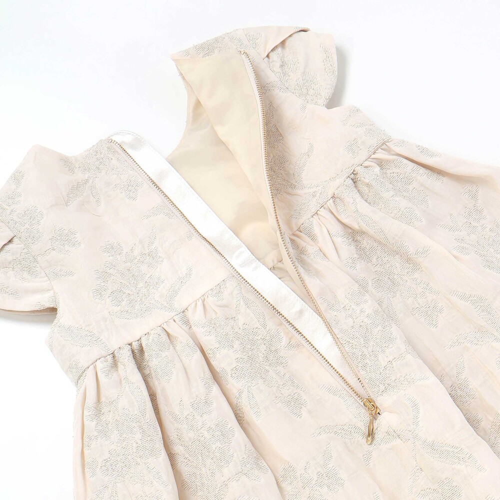 【日本製】ゴールドラメジャガード シャインフラワーワンピース(100~130cm) ベージュ系 100cm