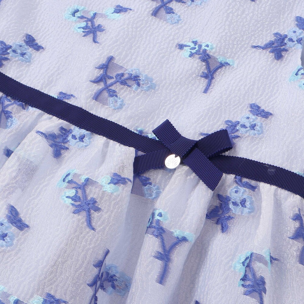 ジャガードフラワーリボン付きジャンパースカート(110~130cm) ブルー系 110cm