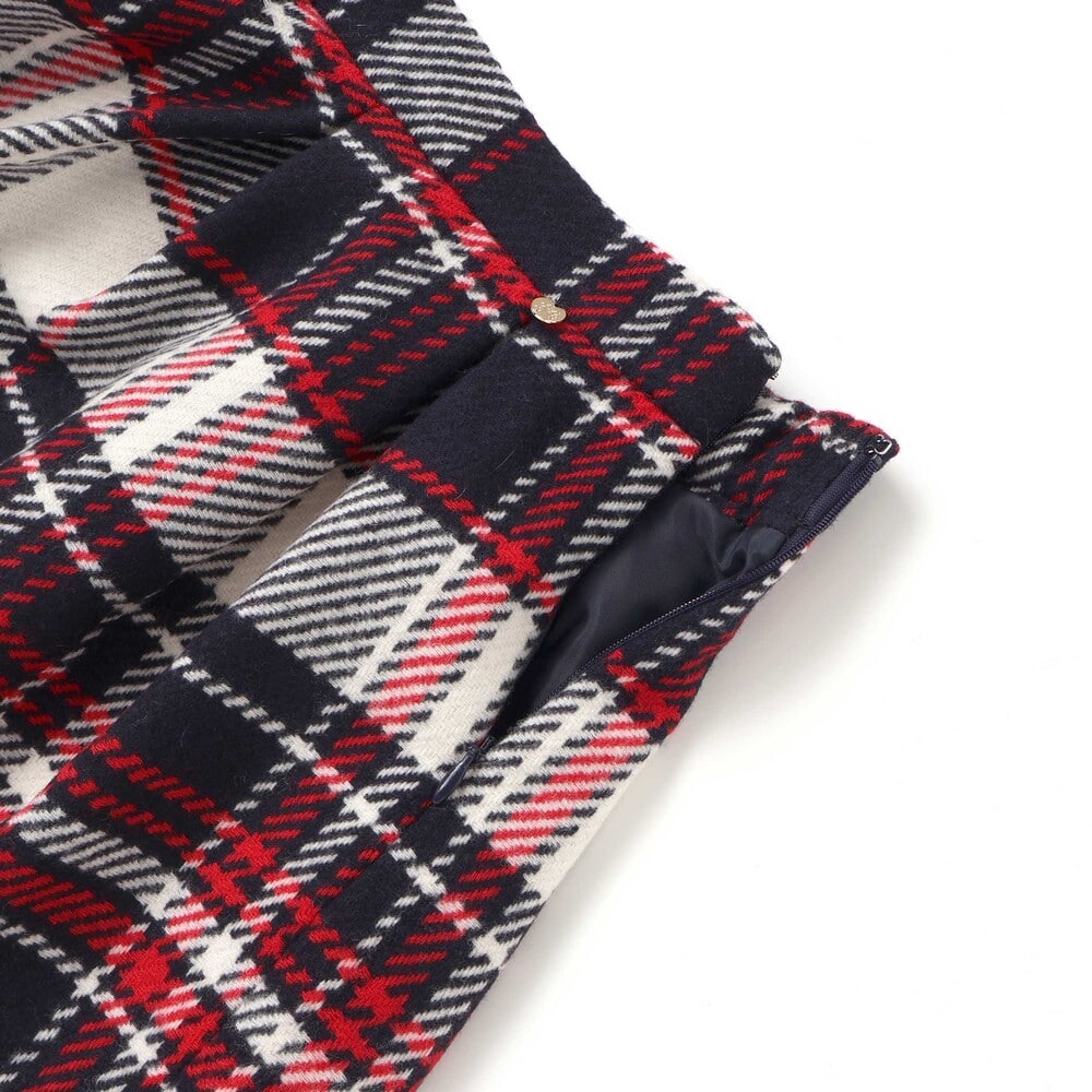 【日本製】【お揃い】ウールチェックフロントタックスカート(100~140cm) ネイビー系 100cm