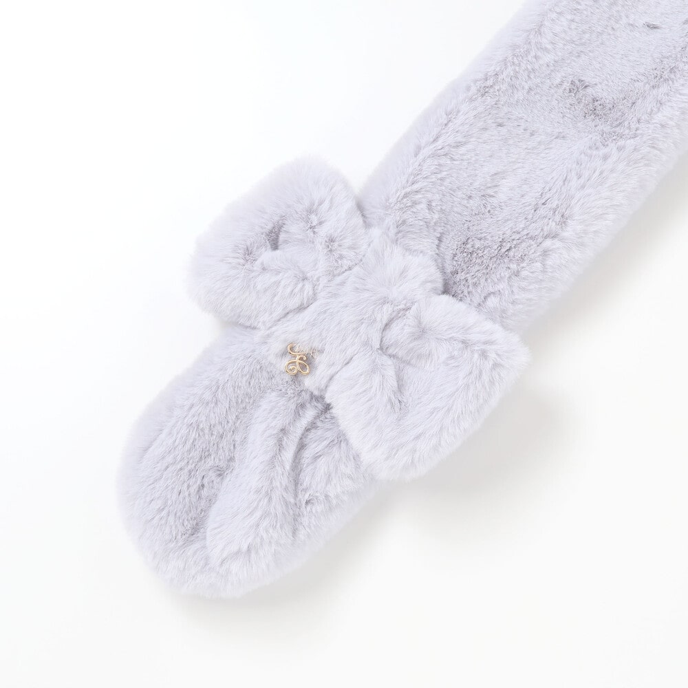 リボンふわふわファーマフラー オフホワイト ワンサイズ