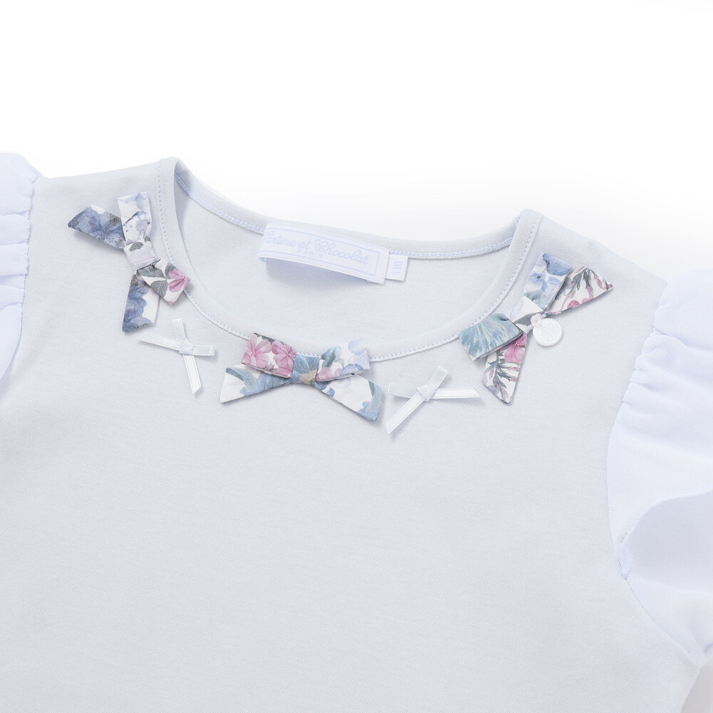 【お揃い】リバティ(MARINA'S WALK)プリントリボンモチーフ 袖シフォンTシャツ(100~140cm) ピンク 100cm
