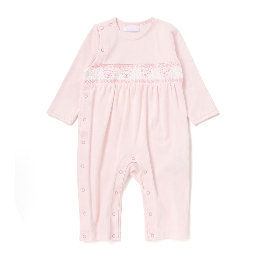 【日本製】スモッキングカバーオール&ベスト&スタイセット(70~80cm) ピンク 70cm