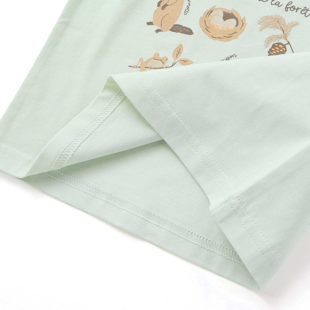 【お揃い】森のどうぶつプリント半袖Tシャツ(70~90cm) グリーン S(70-80cm)