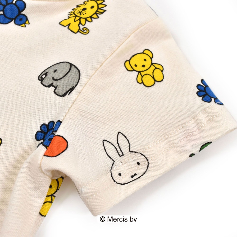 【miffy×bebe reduction コラボアイテム】ミッフィー 動物 総柄 半袖 カバーオール (70~90cm) オフホワイト系 70cm