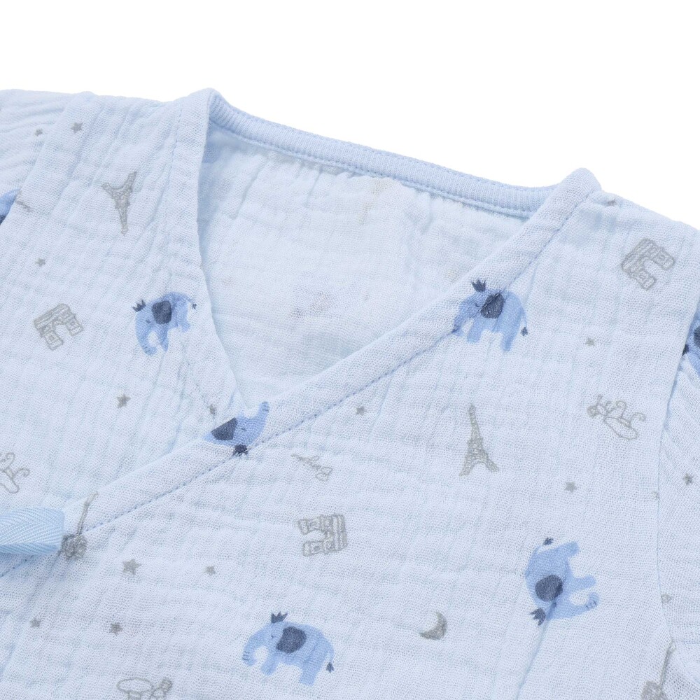 【お揃い】ガーゼアニマルプリントカバー半袖オール(70~80cm) ブルー系 ワンサイズ