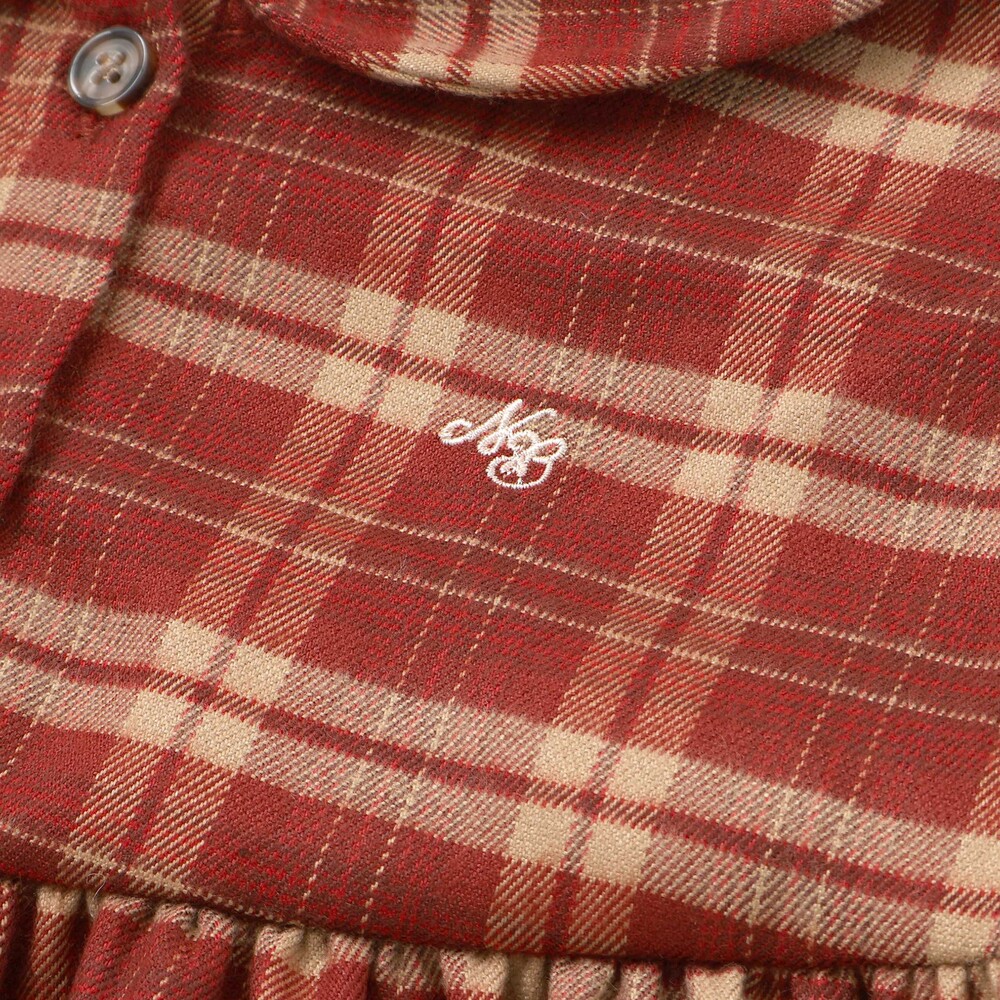 【お揃い】チェック柄セーラー襟ワンピース(80~130cm) レッド系 90cm