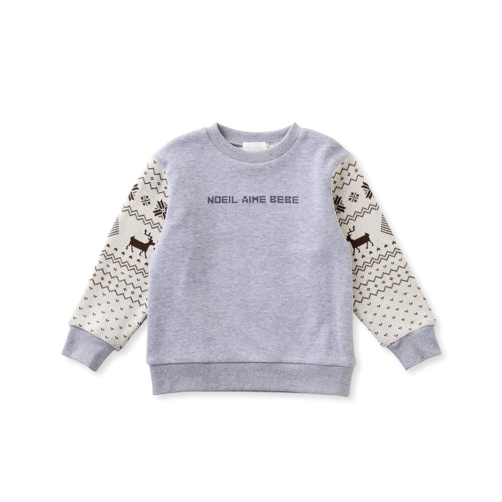 【お揃い】起毛トナカイ柄袖切り替えトレーナー(80~130cm) イエロー 80cm