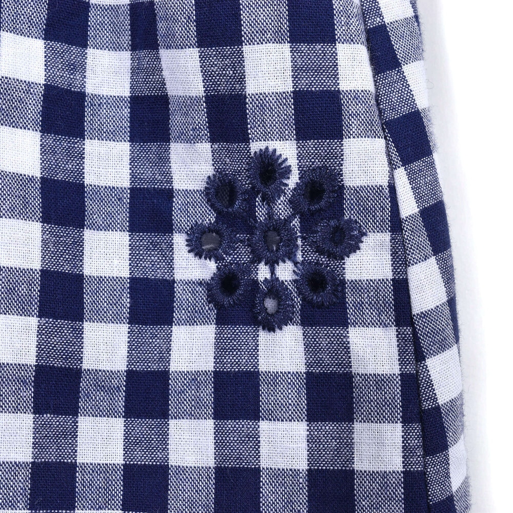 ギンガムチェック 刺繍 ドッキング Tシャツ (80~130cm)(80cm ピンク