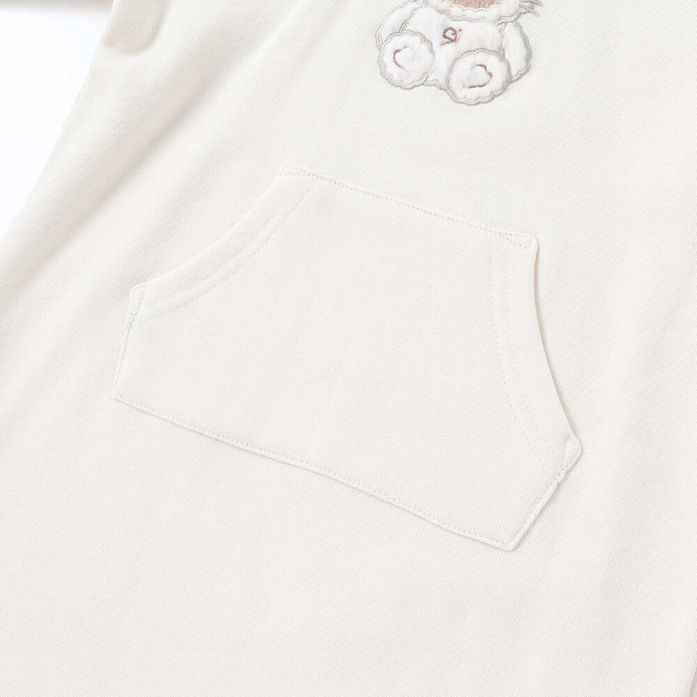 ウサギネコアニマルふわふわパッチ刺しゅう袖切り替えフーディーワンピース(80~130cm) ピンク(ウサギ) 80cm