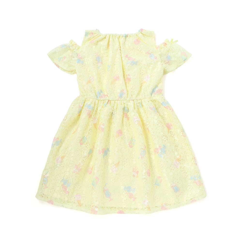 【お揃い】花柄レースアイス総柄肩明きワンピース(90~130cm) ブルー系 90cm