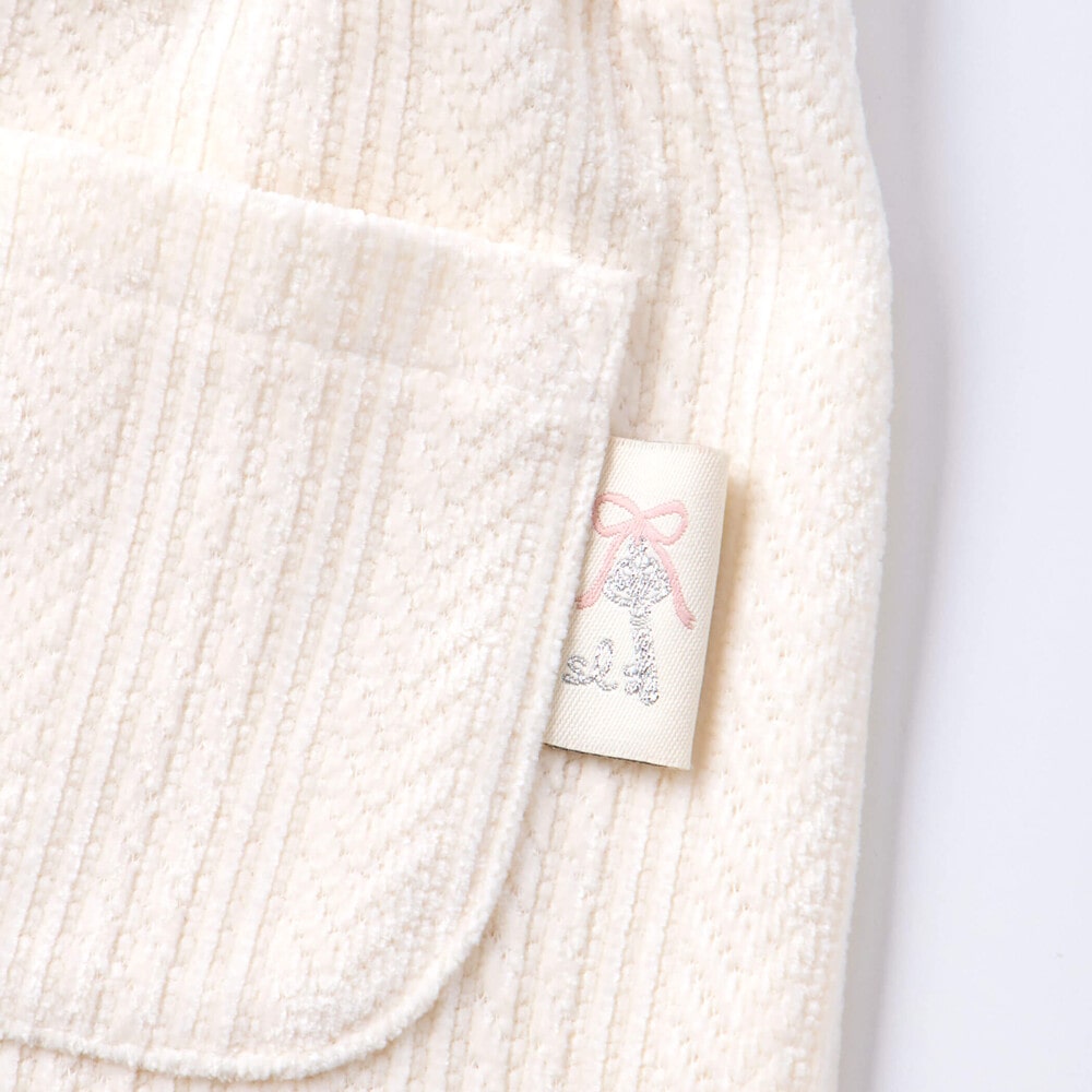 きらめくグリッタープリント切り替えトレーナー+ケーブル編みチェックショートパンツ2点セット(80~130cm) オフホワイト 80cm