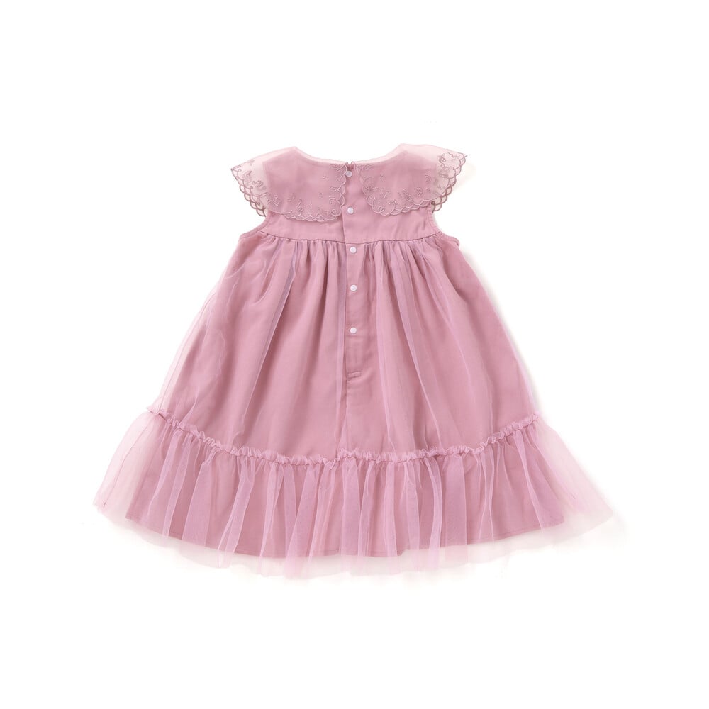 ハート音符刺しゅうオーガンジービッグカラーワンピース(80~130cm) ネイビー 80cm