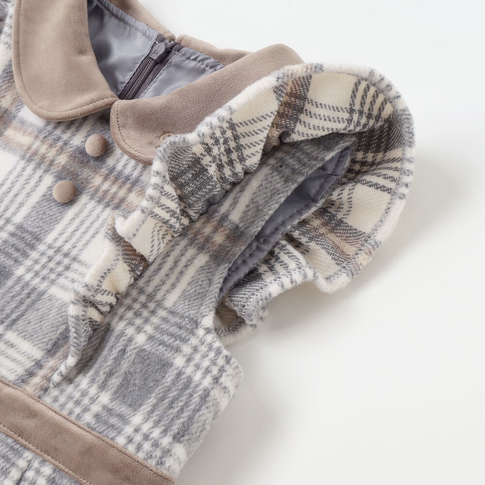 【お揃い】襟付きタックスカートチェックジャンパースカート(90~130cm) ボルドー×ネイビー系 90cm